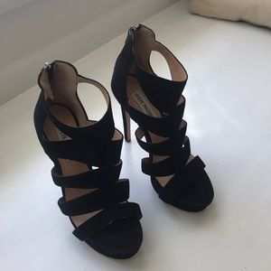 Steve Madden black suede cage heals